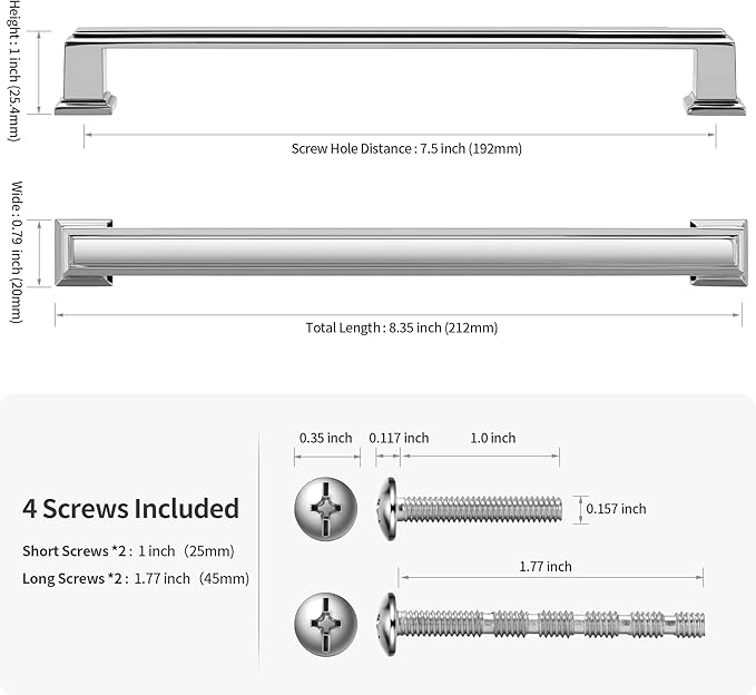 Lardmon 10 Pack 7.5 Inch(192mm) Hole Center Polished Chrome Modern Cabinet Pulls Kitchen Cabinet Handles Kitchen Cabinet Hardware Timeless Drawer Pulls for Dresser Cupboard Wardrobe, Chrome(7.5x10)
