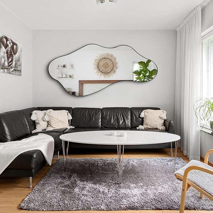 Asymmetrical Mirror Full Length, 63"x30" Large Irregular Mirror with Metal Frame, Modern Abstract Mirrors for Living Room Dressing Bathroom Bedroom Hallway Entryway