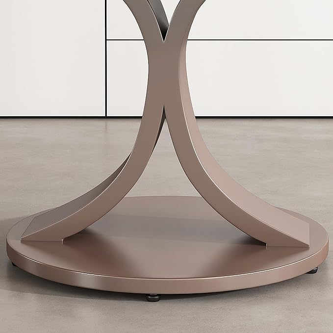 Montary 5 Piece Modern Dining Table Set of 4, Round 53" D Faux Marble Kitchen Table with Sintered Stone Top and Stainless Steel Double C Base, Dining Room Table with 4 Dining Chairs