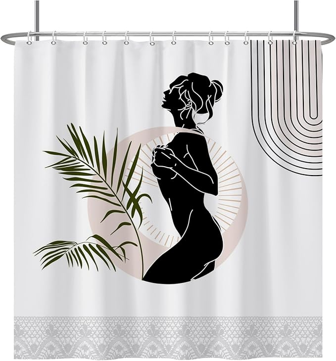 Baocicoo Black Abstract Woman Shower Curtain Boho Mid Century Minimalist Curtain for Bathroom Decorations Waterproof with Hooks 72x72 Inches