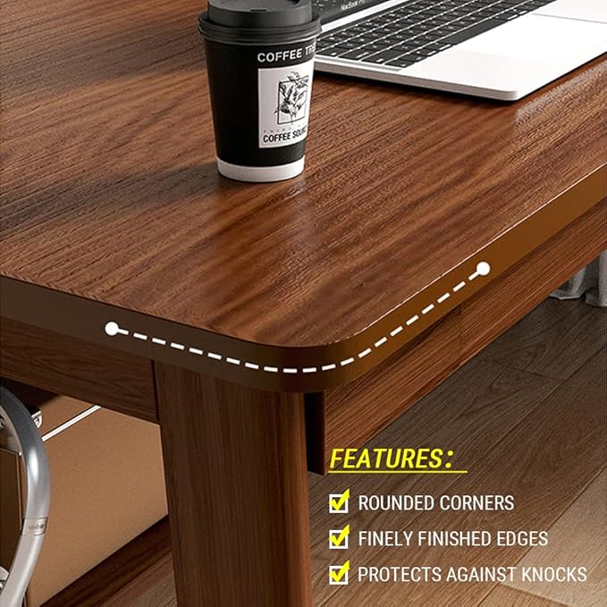 Mid-Century Long Desk Table - 63" Simple Modern Extra Long 2-Person Wood Computer Workstation for Home Office Work in Walnut, 63" W x 24" D