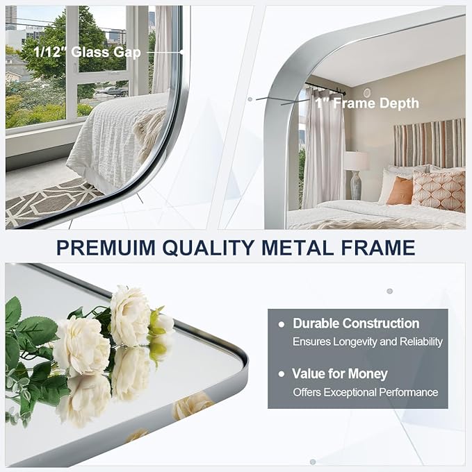 ANDY STAR Oval Mirror for Bathroom, 24x30 Polished Chrome Oblong Bathroom Mirror for Vanity with Stainless Steel Metal Frame, Modern Anti Rust Wall Mounted