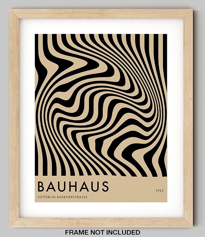 Mid Century Modern Bauhaus Wall Art - 11x14" UNFRAMED Print - Abstract Wall Decor - Exhibition Poster Replication (Black)