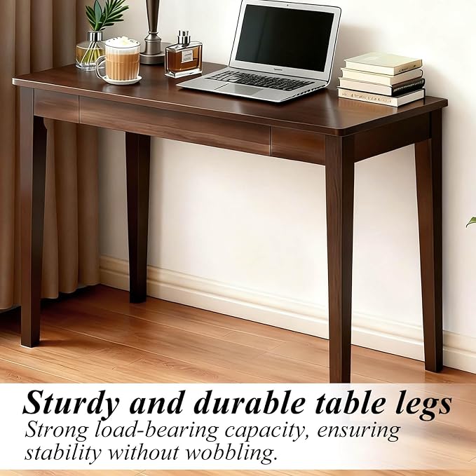 Solid Wood Desk,40" Oak Wooden Desk with Drawers,Mid Century Modern Small Computer Desk with Drawers for Small Spaces Home Office Solid Wood Writing Desk,(Walnut Color-1 Drawers) (Walnut Color)
