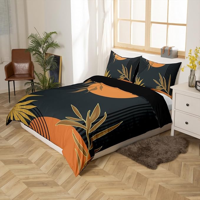 Erosebridal Mid Century Brown Black Comforter Cover King for Kids Teens Adults,Abstract Modern Boho Duvet Cover,Minimalist Bedding Set,Modern Aesthetic Bed Set 3 Pcs Bedroom Decor