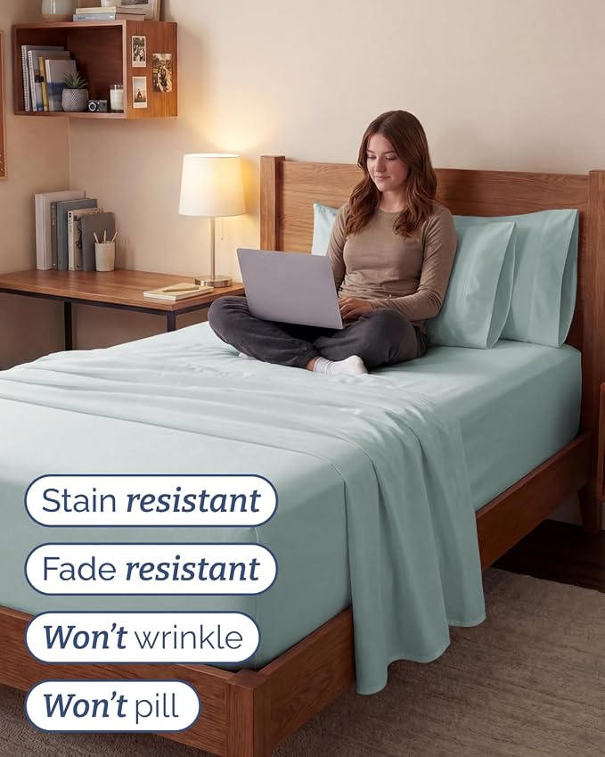 Extra Deep Twin XL Sheet Set - 4 Piece College Dorm Bed Sheets Set with Extra Deep Pockets - Ultra-Soft, Comfy & Breathable Bedding for Women, Men, Kids & Teens - Wrinkle & Fade Resistant - Ice Blue