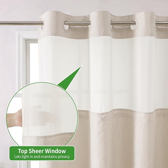 Stall No Hooks Needed Linen Textured Shower Curtain with Snap-in Fabric Liner Set,Hotel Luxury Decor Shower Curtains for Bathroom,Waterproof & Washable,54Wx74H,Cream