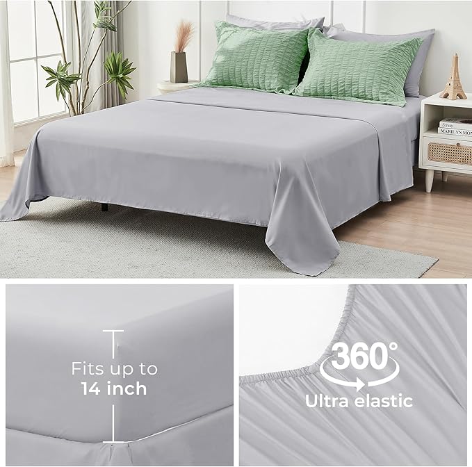 HYMOKEGE Sage Green/Light Grey Twin XL Comforter Set Seersucker 5 Pieces, All Season Luxury Bed in a Bag for Bedroom, Bedding Set with Comforter, Sheets, Pillowcase & Sham