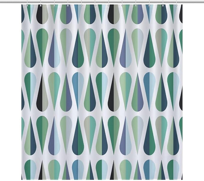 Mid Century Modern Shower Curtain,Retro Geometric Drop Shapes Art Style Shower Curtains Set for Bathroom Fabric Decorative Bath Curtain Washable Curtain Hooks, 72x72”
