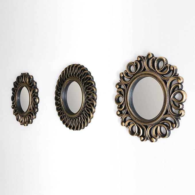 BONNYCO Wall Mirrors Pack of 3, Round Gold Mirrors for Home Decor Bedroom and Living Room. Espejos Decorativos de Pared Sala Dormitorio, Circle Wall Decor Minimalist Vintage Chic. Gifts for Women Mums