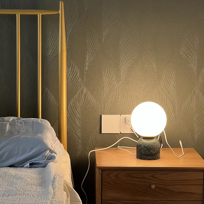 Meefad Globe Bedside Lamp, Modern Cute Night Light with Glass Shade, Marble Base, Small Table Lamp for Bedroom - Green