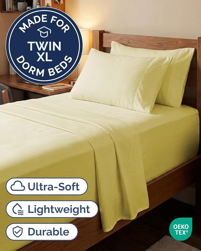 Extra Deep Twin XL Sheet Set - 4 Piece College Dorm Bed Sheets Set w/Extra Deep Pockets - Ultra-Soft, Comfy & Breathable Bedding for Women, Men, Kids & Teens - Wrinkle Free & Fade Resistant - Yellow