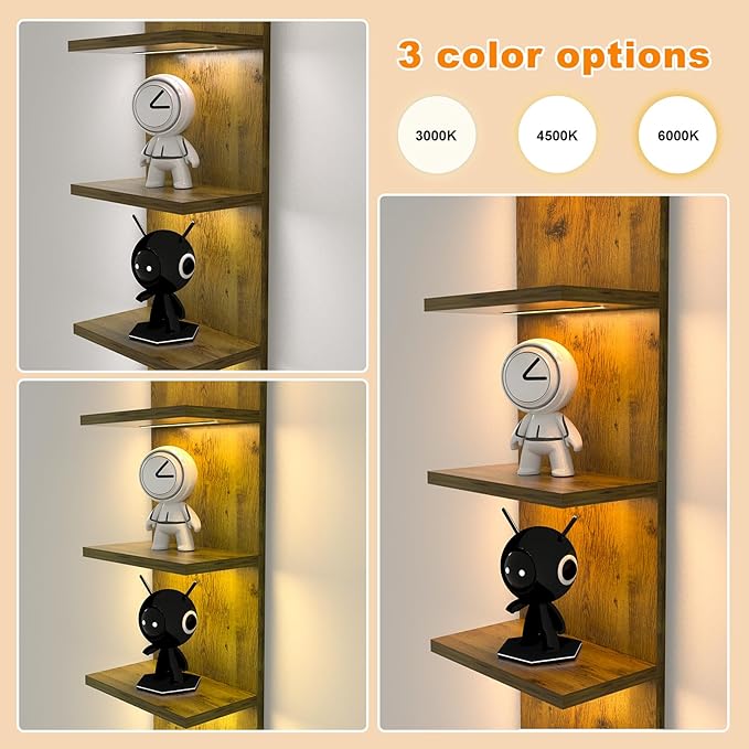 Homaterial 5 Tier Wall Shelf Unit, Modern Vertical Lack Wall Shelves with Light, Wall Mount, Floating Column Home Decor Shelves for Bedroom, Living Room, Vanity Storage Display(Dark Brown)