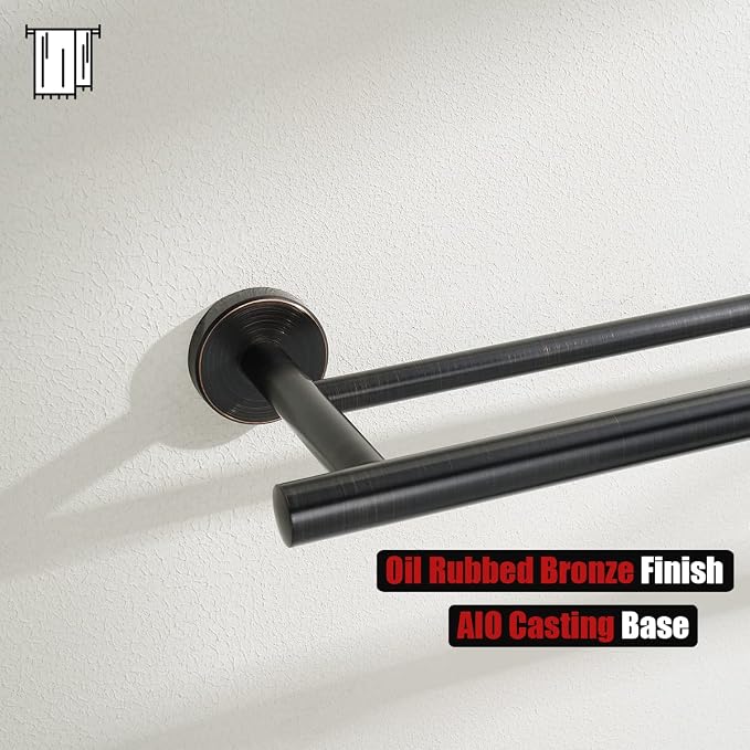 JQK Double Bath Towel Bar, Oil Rubbed Bronze 33 Inch 304 Stainless Steel Thicken 0.8mm Towel Rack for Bathroom, Towel Holder Wall Mount, Useable Length 30 Inch, TB100L30-ORB