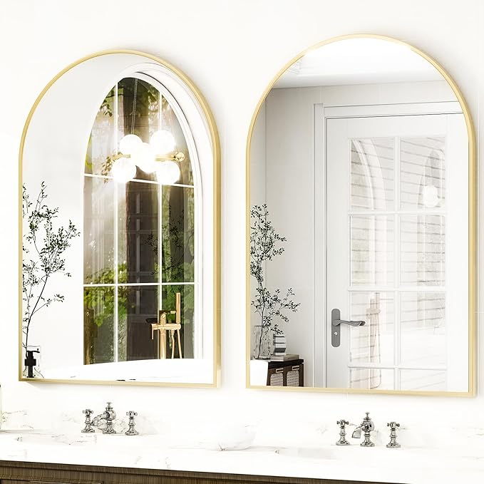 HARRITPURE Arched Bathroom Mirror - 30"x40" Gold Large Wall Mounted Vanity Mirror Aluminum Alloy Frame Arch Wall Mirror for Living Room, Bedroom and Entryway