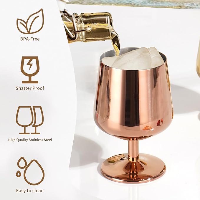SuperCook 12oz Cognac Glass, Brandy Snifter Glasses,Brandy Snifters, Stemmed Whiskey Glasses of 6, Stainless Steel 18/10, Dishwasher Safe, Ideal Gift for Men, Wine Lover, Silver
