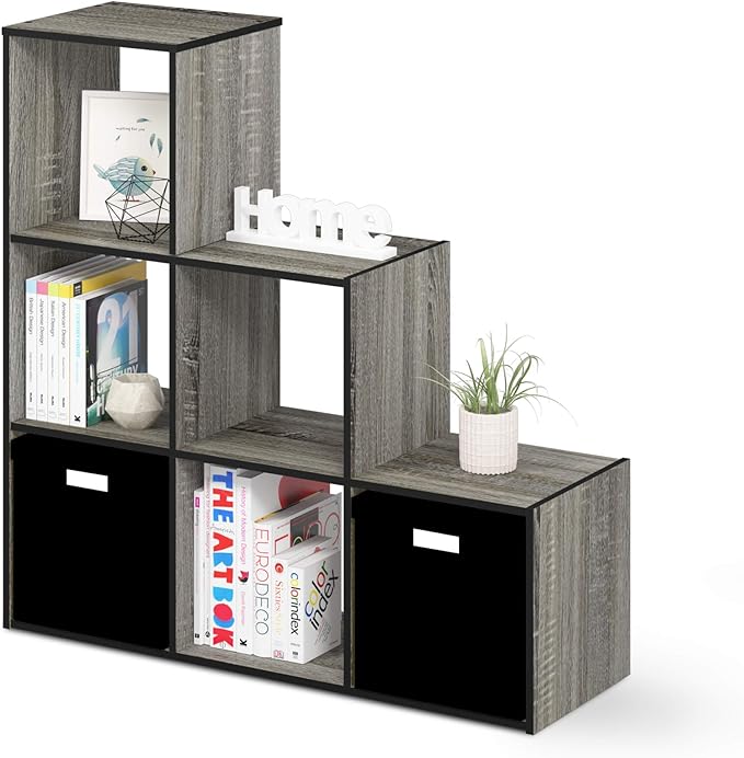 Furinno Pelli 3-2-1 Cubic Storage Cabinet, French Oak Grey/Black