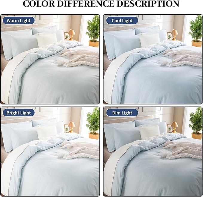 NEXHOME PRO Duvet Cover Set King Size Linen Look Textured Organic Natural 100% Washed Cotton Duvet Cover 3 Pieces Bedding Set with Zipper Closure, Breathable, Soft, Light Baby Blue (No Comforter)