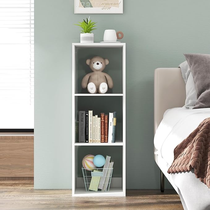 Tangkula 3-Cube Bookcase, 4-Tier Bookshelf with Open Compartments, Freestanding Cube Storage Organizer with Anti-Toppling Kits, Modern Display Shelf for Living Room, Study (1, White, 3-Cube)