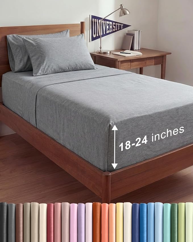 Extra Deep Twin XL Sheet Set - 4 Piece College Dorm Bed Sheets Set with Extra Deep Pockets - Ultra-Soft, Comfy & Breathable Bedding for Women, Men, Kids & Teens - Wrinkle & Fade Free - Heathered Grey
