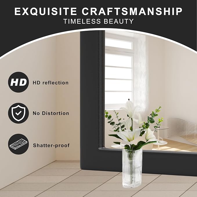 54''x36'' Rustic Wall Mirror for Bathroom Black Wood Frame, Classic Rectangle Mirror Farmhouse Vanity Wall Mirror Decor Living Room, Bedroom, Entryway