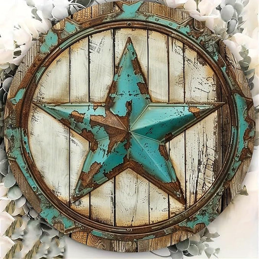 Rustic Texas Star Iron Wall Art, 7.98X7.98" Round Metal Tin Sign, Vintage Decor, No Electricity Needed, with Ideal Gift and Scrapbooking Accessory for Home, Cafe, Apartment, Restaurant