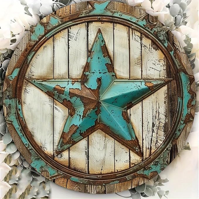 1pc Rustic Texas Star Iron Wall Art, 8" Round Metal Tin Sign, Vintage Decor, No Electricity Needed, with Ideal Gift and Scrapbooking Accessory for Home, Cafe, Apartment, Restaurant