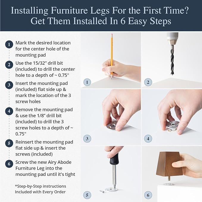 Premium Walnut Square Furniture Legs (Full Install Kit) - Pick Your Size and Color