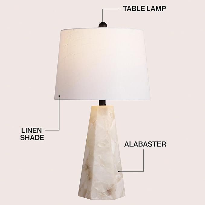 JONATHAN Y 25.5" Natural/Black Modern Table Lamp for Bedroom, White Linen Shade, Contemporary Bedside Nightstand Lamp for Living Room, LED Bulb Included (JYL6205B)