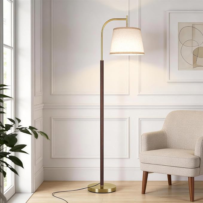 SUNMORY Wood Floor Lamp for Living Room, Mid Century Modern Floor Lamp with 3 Color Temperatures Bulb, Arc Standing Lamp with Adjustable Lampshade, Tall Reading Lamp for Bedroom, Corner, Office
