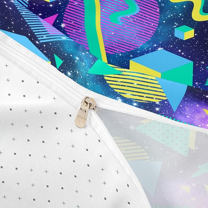 Retro 80s 90s Bedding Set Twin,Abstract Geometric Duvet Cover Urban Modern Circles And Triangle Comforter Cover Colorful Pop Art Inspired Pattern Quilt Cover Mens Hipster Hip-Hop Room Decor