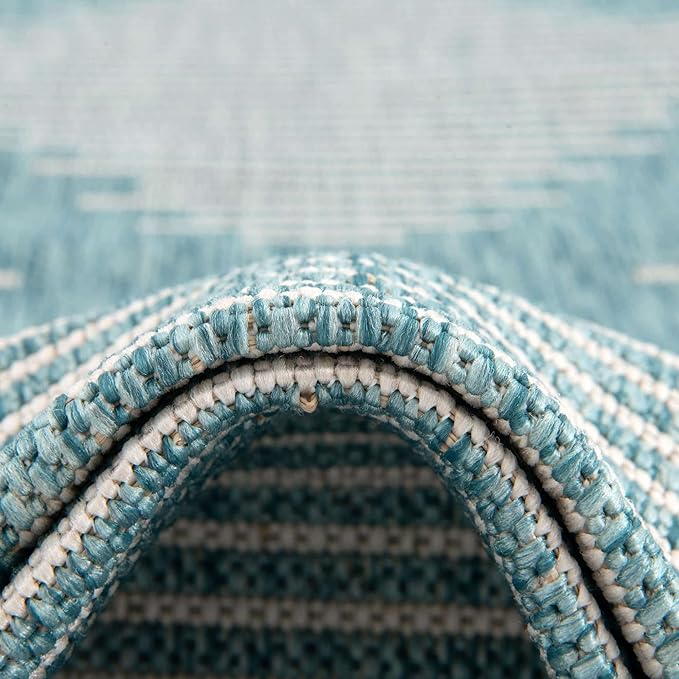 Rugs.com Outdoor Modern Collection Rug – 9' x 12' Light Aqua Flatweave Rug Perfect for Living Rooms, Large Dining Rooms, Open Floorplans