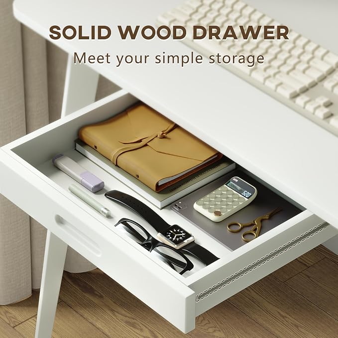 IOTXY Small Writing Desk with Hutch - 31.5" Work Computer Study Table with Drawer for Home and Office, White
