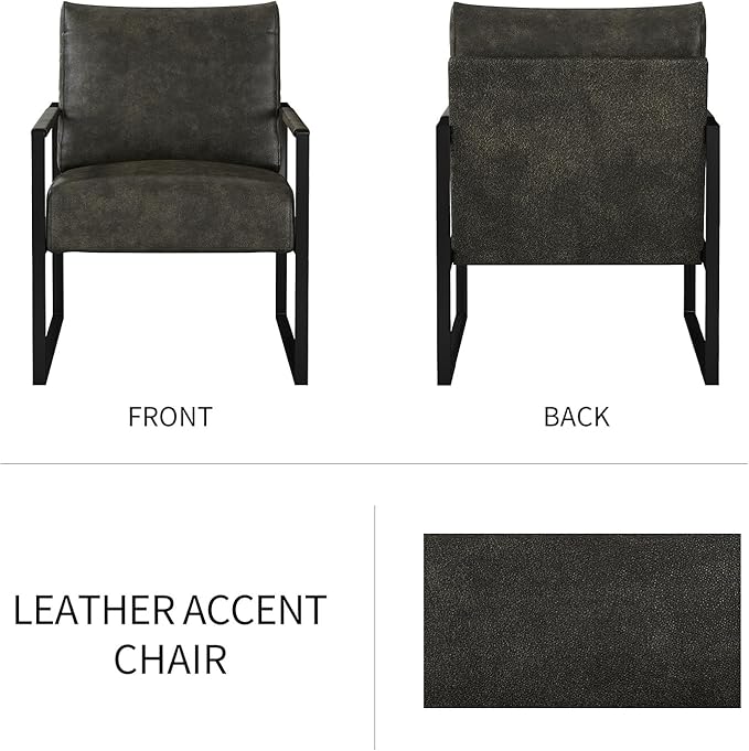 CANMOV Modern Accent Chair Set of 2, PU Leather Armchair with Metal Frame,Comfy Single Reading Chair with Soft Padded Backrest and Cushion for Living Room, Bedroom,Reading Room,Office,Dark Grey