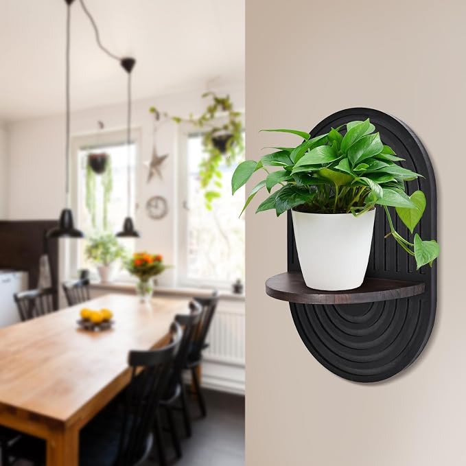 2 Pieces Boho Wall Shelf, Mid Century Shelves, Decorative Storage Unit, Black Plant Shelves, Wall Plant Holder,Floating Shelves