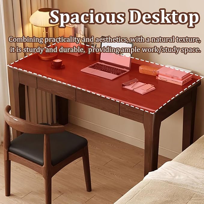 Vintage Solid Wood Desk, Home Office Desk with Drawers, Computer Desk Study Desk for Bedroom Living Room Dormitory Balcony(55.12" Wx17.72 D, Walnut)