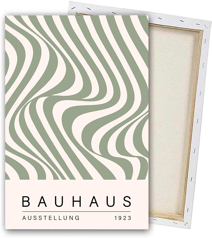 Geometric Line Wall Art Bauhaus 1923 Poster Sage Green Abstract Paintings Mid Century Modern Artwork Bauhaus Exhibition Poster Abstract Shape Prints Boho Modern Picture 16x24inch Wood Framed