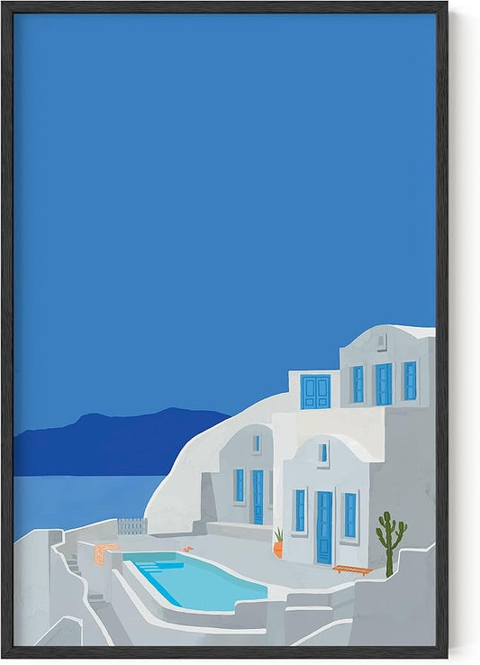 HAUS AND HUES Vintage Travel Posters - Greece Art Prints for Wall Decor, Blue Posters of Travel Themed Photo, Beachy Aesthetic Wall Art Prints, Greece Photo, Mykonos Artwork (24x36, Unframed)