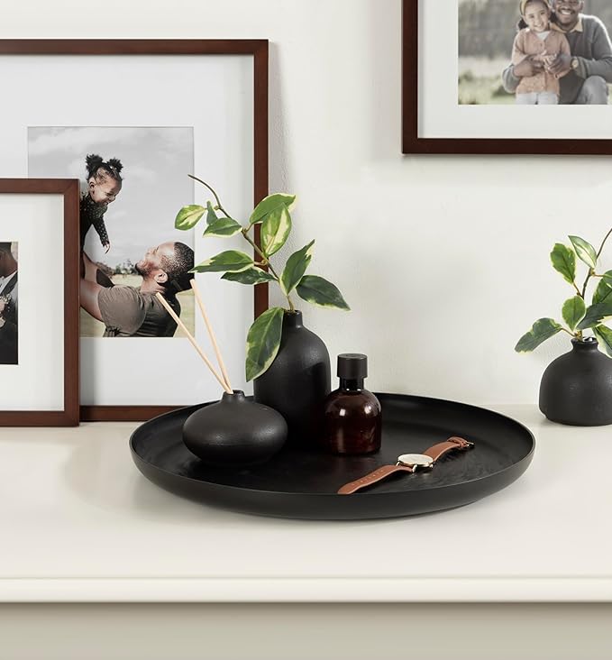 Kate and Laurel Stovring Round Modern Decorative Tray; 17 Inch Diameter; Black; Contemporary Serving Tray for Use as Entryway Catch-All or Coffee Table Tray