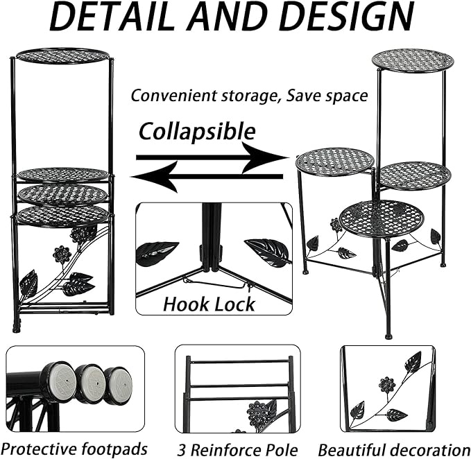 NAKUPE Plant Stand Indoor Outdoor, 4 Tier Corner Metal Flower Display Holder Shelf for Multiple Plants, 30" Tall Heavy Duty Planter Rack for Patio Garden Balcony Living Room, Black
