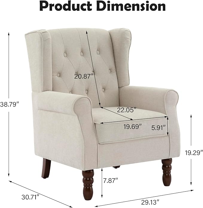 Mid-Century Modern 2-Piece Wingback Chair Set - Plush Upholstered Accent Chairs with Solid Wood Legs, High Back Lounge Seating for Living Room, Bedroom & Office - Retro Matched Pair (Grayish Beige)
