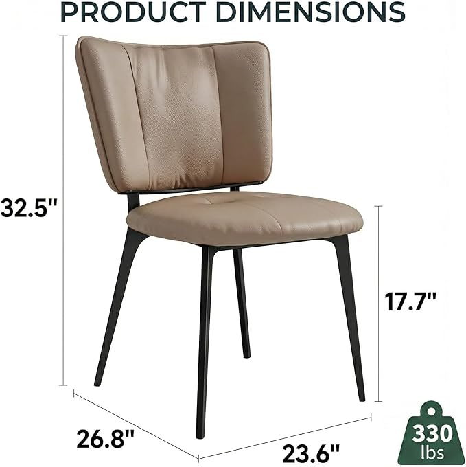 Upholstered Kitchen Dining Chairs Set of 2, Modern PU Leather Dining Chairs with Comfortable Round Seat & Metal Legs, Easy Assembly, Kitchen Living Room Lounge Restaurant, Light Coffee