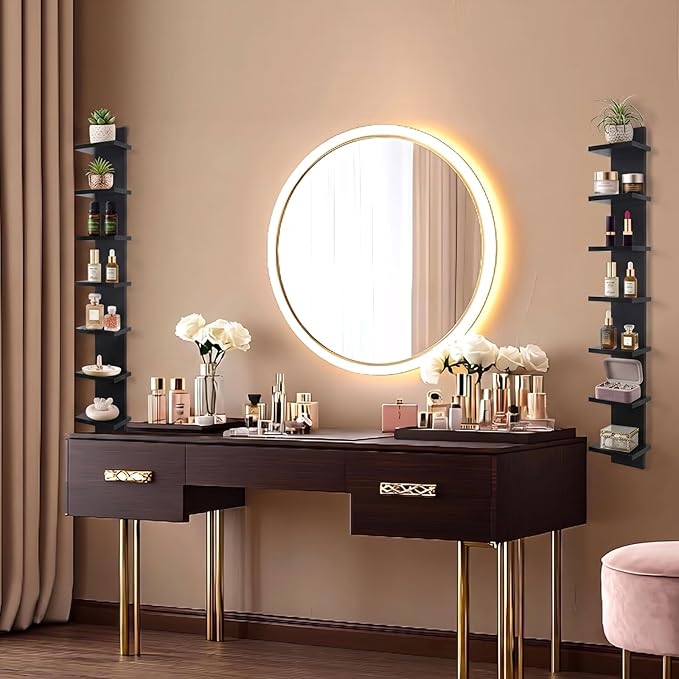 Homaterial 7 Tier Vertical Wall Shelf for Room Decor - Floating Shelves for Wall, Makeup Vanity, Perfect Display Storage for Small Spaces, Black Decorative Shelves