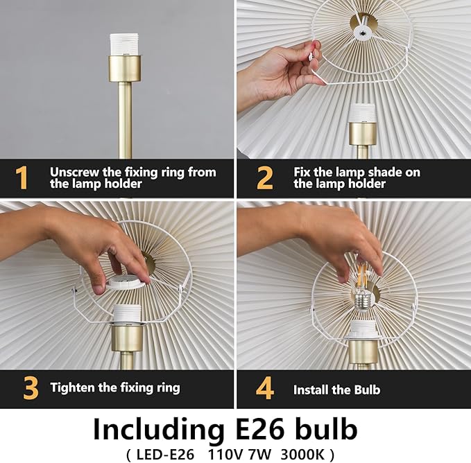 KUNJOULAM Pleated Floor Lamp, Pole Floor Lamps, Simple Design Tall Lamp with Fabric Lampshade, Standing Lamp for Living Room, Bedroom, Office, Home (Champagne Gold)