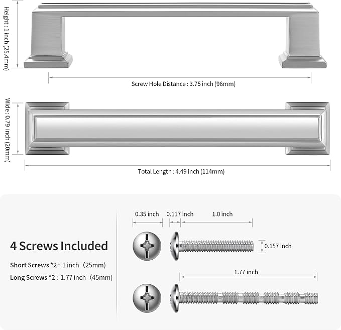 10 Pack 3.75 Inch(96mm) Hole Center Brushed Satin Nickel Modern Cabinet Pulls Kitchen Cabinet Handles Kitchen Cabinet Hardware Timeless Drawer Pulls for Dresser Cupboard Wardrobe, Nickel-B(3.75x10)