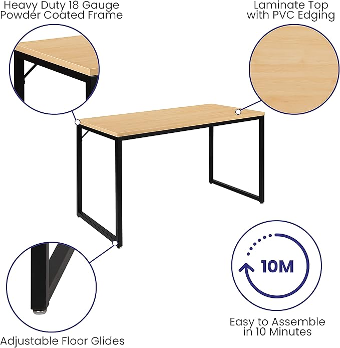 Flash Furniture Tiverton Industrial Modern Desk - Commercial Grade Office Computer Desk and Home Office Desk - 47" Long (Maple/Black)