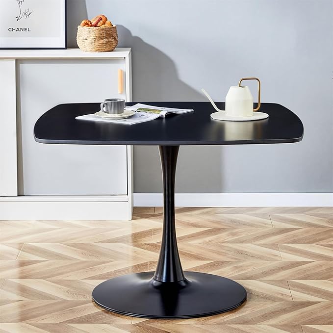 42 Inch Black Square Dining Table for 4-6 Person,Mid-Century Black Tulip Table Kitchen Dining Table with MDF Tabletop and Pedestal Base for Home Kitchen
