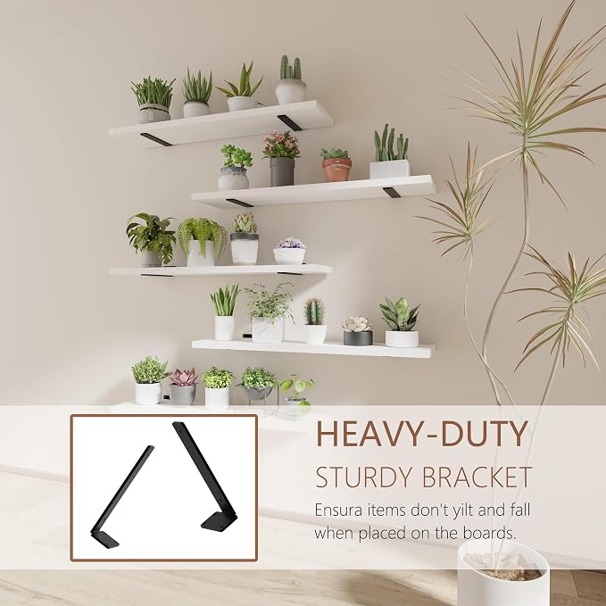 5 Tier Book Shelf,36 Inch White Floating Shelf for Wall,Farmhouse Heavy Duty Large Bookcase,Wall Mounted Bookshelf for Living Room
