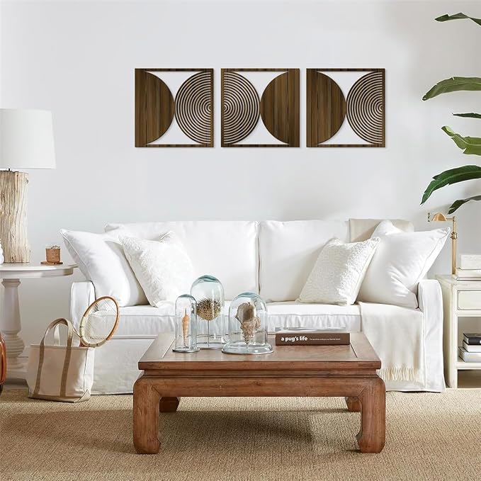 Price Xes Wooden Geometric Wall Art - Set of 3 - Home Decor Accent - Modern Minimalist Wood Wall Decor for Living Room, Bedroom, Office - Easy Hanging - 11.8" x 11.8"