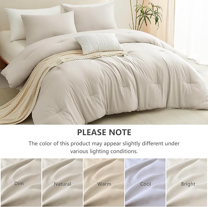 CozyLux Oversized Queen Comforter Set Beige, 3 Pieces 98"x98" Lightweight Down Alternative Quilted Bedding Sets, All Season Soft Breathable Solid Comforter with 2 Pillowcases, Bed Set Gift for Home